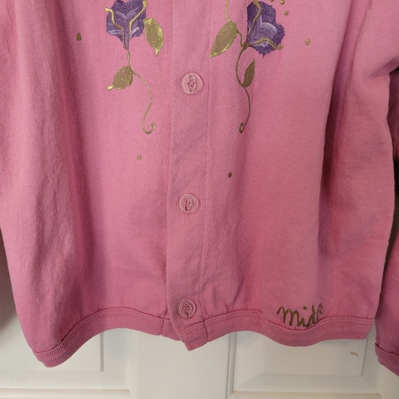 Handpainted Button Down Sweatshirt Dusty Rose w/Painted Florals Youth Sz 14/Lg - Picture 3 of 9